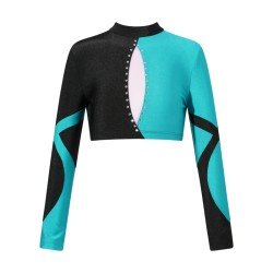 HEGHERFEL - TOP DE LYCRA MANGAS LONGAS E DECOTE ALTO PARA PATINAGEM