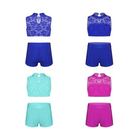 HEGHERFEL - TOP SENZA MANICHE CON SHORTS IN TULLE E LYCRA