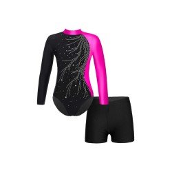 HEGHERFEL - BODY/MAILLOT CON MANICHE + STRASS E SHORTS