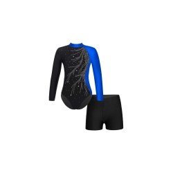 HEGHERFEL - BODY/MAILLOT WITH SLEEVES + STRASS AND SHORTS