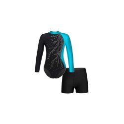 HEGHERFEL - BODY/MAILLOT MIT ÄRMELN + STRASS UND SHORTS