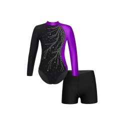 HEGHERFEL - BODY/MAILLOT CON MANICHE + STRASS E SHORTS